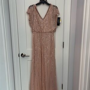 Papell studio blouson gown with sequins in dusty rose